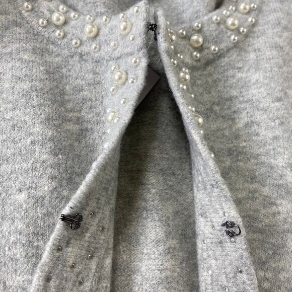 Ann Taylor Pearlized Trim Lady Jacket Cardigan Sweater Women XL Gray Old Money - Picture 6 of 11